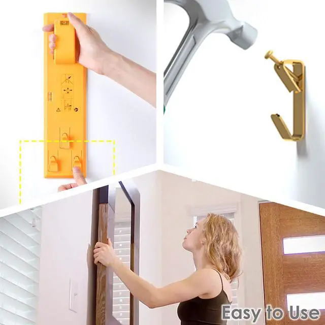 Alt view image 3 of 7 - 100 lb Picture Hangers, Picture Hooks for Hanging Pictures, 20Pcs Frame Hooks Picture Hangers Heavy Duty Hardware Hanger Kit Wooden Wall Painting Hangers Hooks and Nails for Pictures