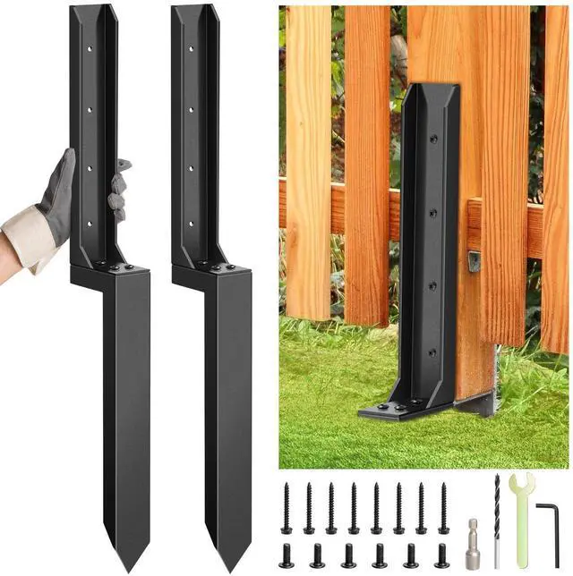 Main image of 2 Pcs Fence Post Repair Kit, Heavy Duty Fence Post Anchor Ground Stakes for Repair Tilted, Broken Wood Support