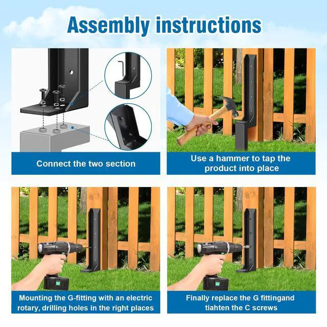 Alt view image 4 of 6 - 2 Pcs Fence Post Repair Kit, Heavy Duty Fence Post Anchor Ground Stakes for Repair Tilted, Broken Wood Support