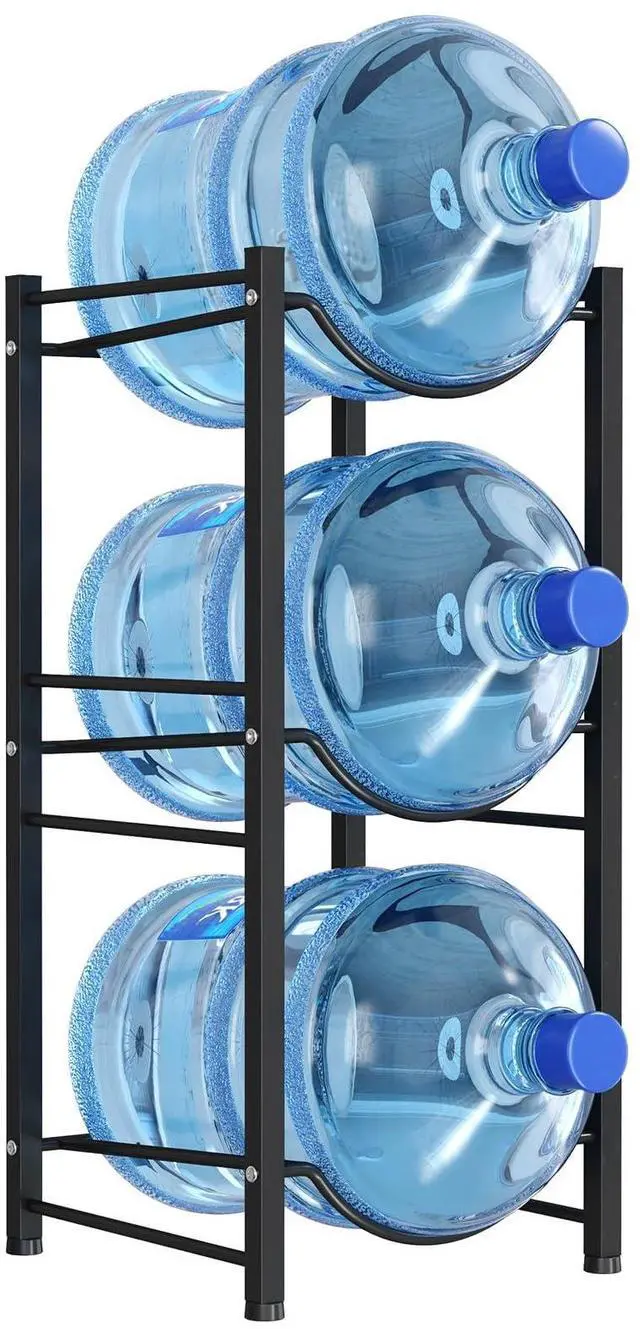 Main image of 5 Gallon Water Jug Holder, 3 Tier Heavy Duty Water Dispenser Stand | 3 Slots Water Bottle Storage Rack for Gallon Jugs, 126 lb Capacity Detachable Water Shelf Organizer for Home, Office, Black