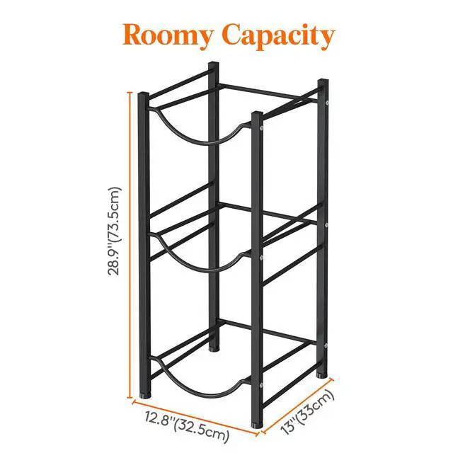 Alt view image 2 of 7 - 5 Gallon Water Jug Holder, 3 Tier Heavy Duty Water Dispenser Stand | 3 Slots Water Bottle Storage Rack for Gallon Jugs, 126 lb Capacity Detachable Water Shelf Organizer for Home, Office, Black