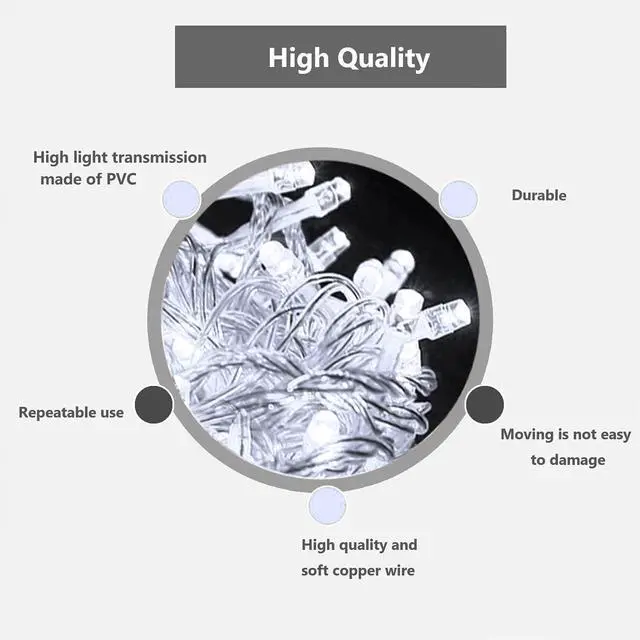 Alt view image 2 of 5 - 115FT 300LED Timer Function Cool White Christmas String Lights, Indoor/Outdoor, Waterproof, 8 Modes, Clear Wire Fairy Tree Lights for Garden Patio Bedroom Christmas Decorations