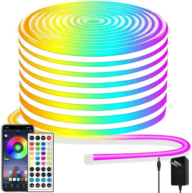 Main image of 50ft Neon Rope Light, 24V RGB LED Strip Lights, Multi-Color, Music Sync, Dimmable, Remote/APP Control, Flexible DIY Design for Bedroom Indoor Outdoor