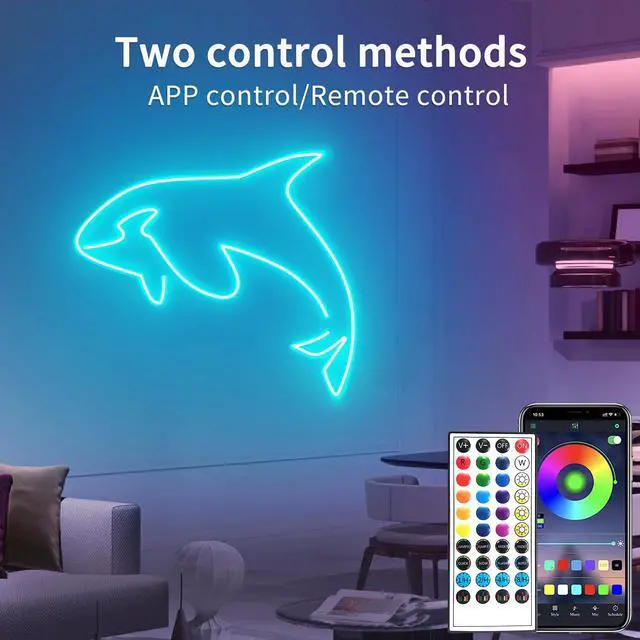 Alt view image 3 of 7 - 50ft Neon Rope Light, 24V RGB LED Strip Lights, Multi-Color, Music Sync, Dimmable, Remote/APP Control, Flexible DIY Design for Bedroom Indoor Outdoor