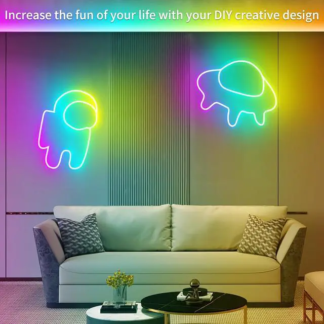 Alt view image 2 of 7 - 50ft Neon Rope Light, 24V RGB LED Strip Lights, Multi-Color, Music Sync, Dimmable, Remote/APP Control, Flexible DIY Design for Bedroom Indoor Outdoor