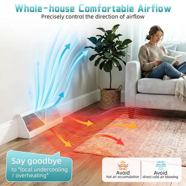 Alt view image 3 of 7 - 4 Pack 18 Inch Baseboard Register | RoundFlow Design for Maximum Air Flow - Smooth-Glide Air Adjust Lever - Heavy Duty Rust-Proof Steel - Easy Installation