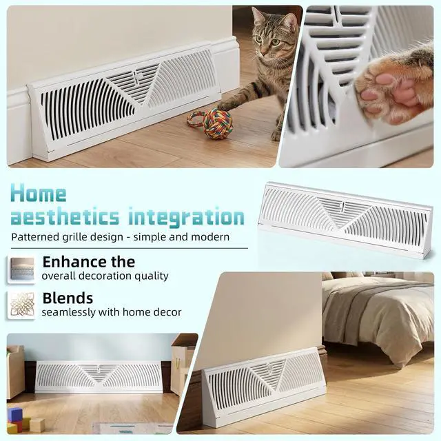 Alt view image 6 of 7 - 4 Pack 18 Inch Baseboard Register | RoundFlow Design for Maximum Air Flow - Smooth-Glide Air Adjust Lever - Heavy Duty Rust-Proof Steel - Easy Installation