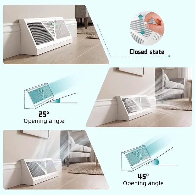 Alt view image 7 of 7 - 4 Pack 18 Inch Baseboard Register | RoundFlow Design for Maximum Air Flow - Smooth-Glide Air Adjust Lever - Heavy Duty Rust-Proof Steel - Easy Installation