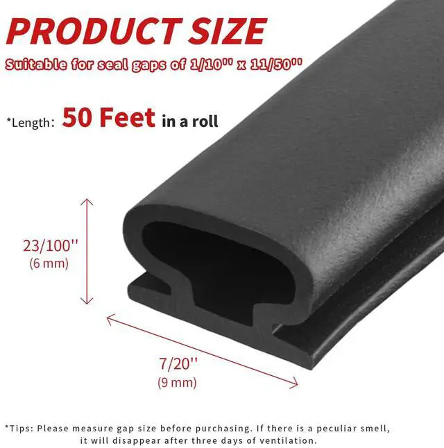 Alt view image 4 of 7 - 50 Feet D-Shape Rubber Weather Stripping Door Seal Strip, Self-Adhesive Backing Door Weatherstripping for Door Frame Insulation Large Gap, Easy Cut to Size with Tailor Scissors(Black)