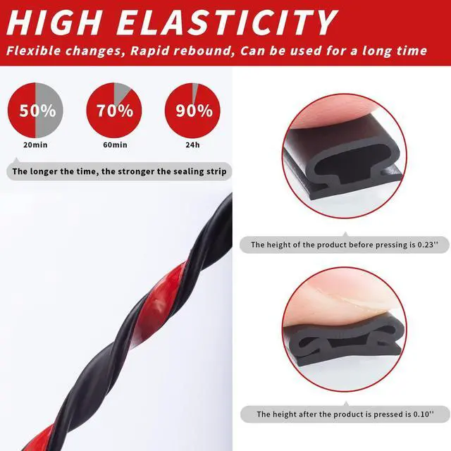 Alt view image 5 of 7 - 50 Feet D-Shape Rubber Weather Stripping Door Seal Strip, Self-Adhesive Backing Door Weatherstripping for Door Frame Insulation Large Gap, Easy Cut to Size with Tailor Scissors(Black)