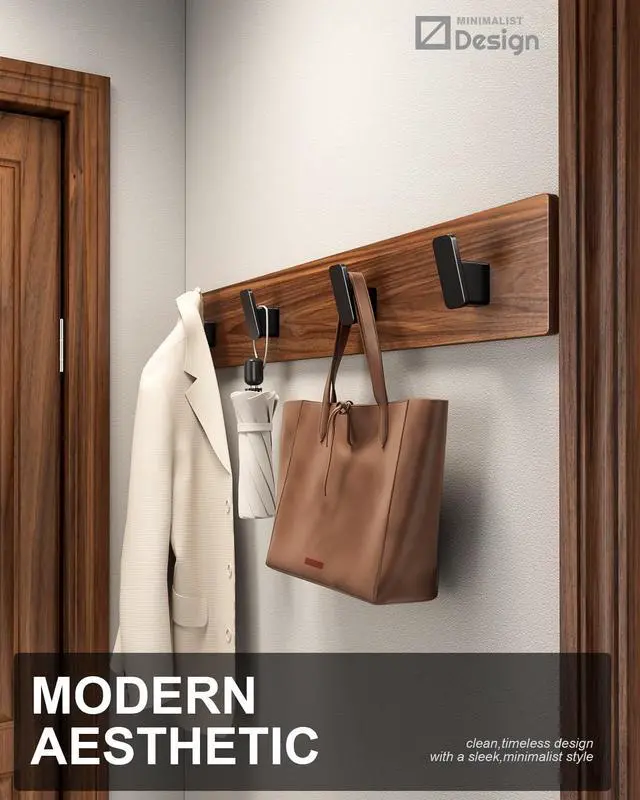 Alt view image 2 of 7 - 4-Pack Matte Black Towel Hook for Bathroom, Robe Coat Hook, Heavy Duty Wall Hooks for Hanging Bag Hat Mudroom Bedroom Shower Closet, Drill in Hanger Mount with Screw, Holder Back of Door Outdoor
