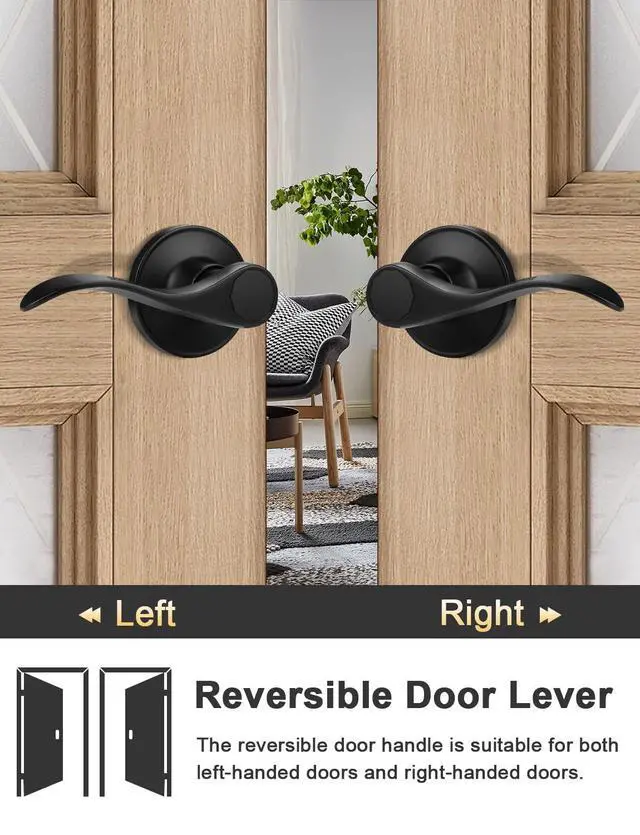 Alt view image 4 of 7 - Black Front Door Handle, Heavy Duty Zinc Alloy Exterior Entry Door Handles No Lock, Entry Door Lock with Reversible Handle, Compatible with Keypad Deadbolt for Home Front or Back Entryway