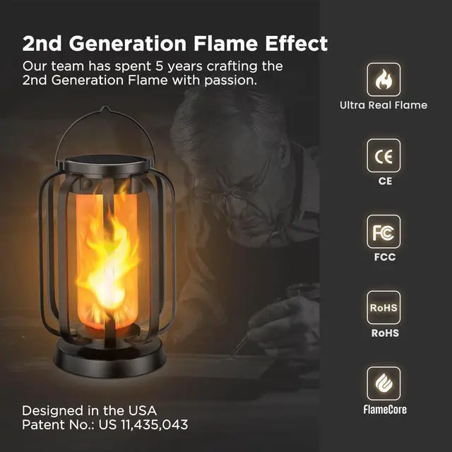 Alt view image 2 of 7 - Gen2 Solar Lanterns Outdoor Lights with Ultra-Real Flame | USB/Solar Charging & 4-Mode, Waterproof Decorative Hanging/Table Light for Pathway Yard Patio Garden Decor Gifts for Women, 2