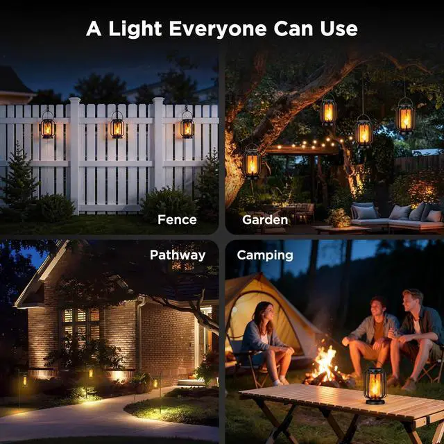 Alt view image 3 of 7 - Gen2 Solar Lanterns Outdoor Lights with Ultra-Real Flame | USB/Solar Charging & 4-Mode, Waterproof Decorative Hanging/Table Light for Pathway Yard Patio Garden Decor Gifts for Women, 2