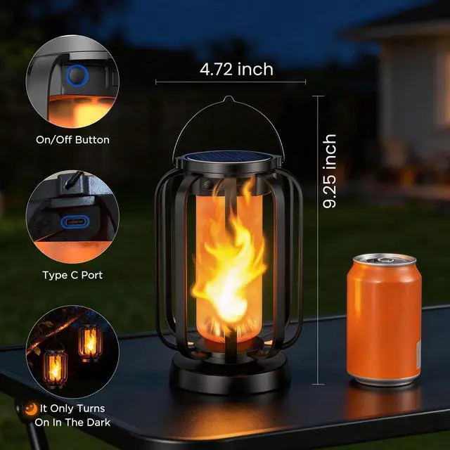 Alt view image 6 of 7 - Gen2 Solar Lanterns Outdoor Lights with Ultra-Real Flame | USB/Solar Charging & 4-Mode, Waterproof Decorative Hanging/Table Light for Pathway Yard Patio Garden Decor Gifts for Women, 2