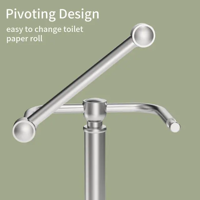 Alt view image 2 of 6 - Toilet Paper Holder Stand, Brushed Nickel Toilet Paper Holder Free Standing,Post Pivoting Design & Stable Weighted Base SUS304 Stainless Steel for Bathroom