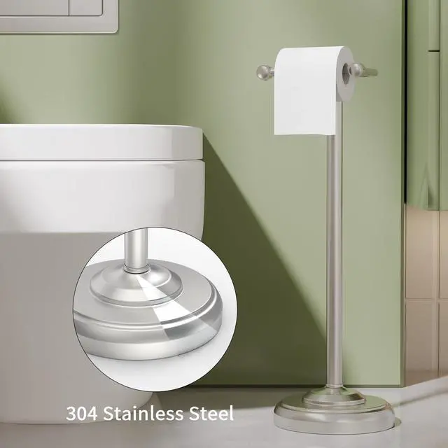 Alt view image 4 of 6 - Toilet Paper Holder Stand, Brushed Nickel Toilet Paper Holder Free Standing,Post Pivoting Design & Stable Weighted Base SUS304 Stainless Steel for Bathroom