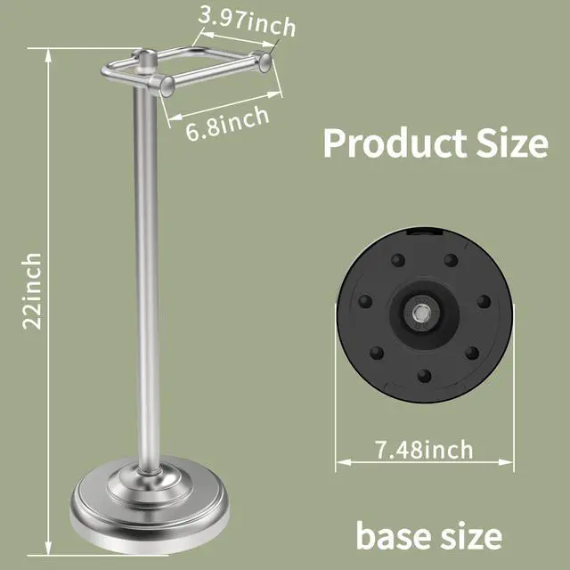 Alt view image 6 of 6 - Toilet Paper Holder Stand, Brushed Nickel Toilet Paper Holder Free Standing,Post Pivoting Design & Stable Weighted Base SUS304 Stainless Steel for Bathroom