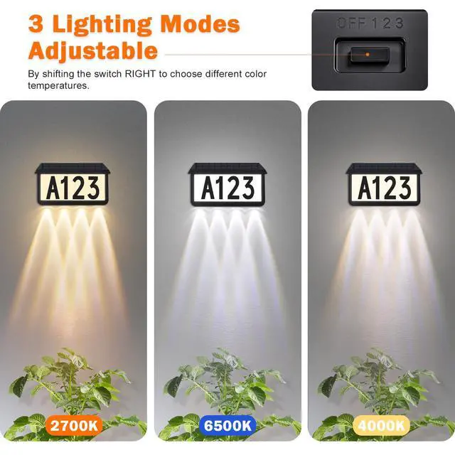 Alt view image 4 of 7 - Solar Address Signs, House Number for Outside Waterproof | 3 Lighting Modes with Stake, Wall Mounted/In Ground, for Outside Yard Home, 1-Pack Black