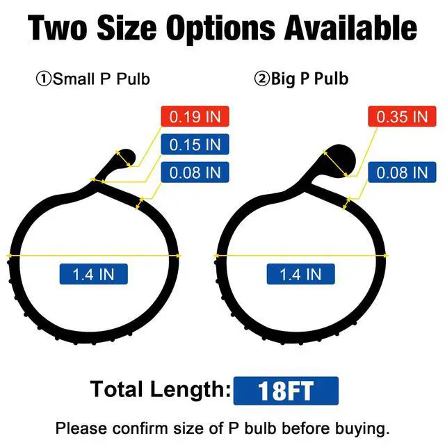 Alt view image 2 of 7 - 18FT Garage Door Seals Bottom Rubber 0.19" P Bulb Bottom Weather Seal, Weatherproof Replacement Weather Stripping Compatible with Overhead Door (18 FT, Black)