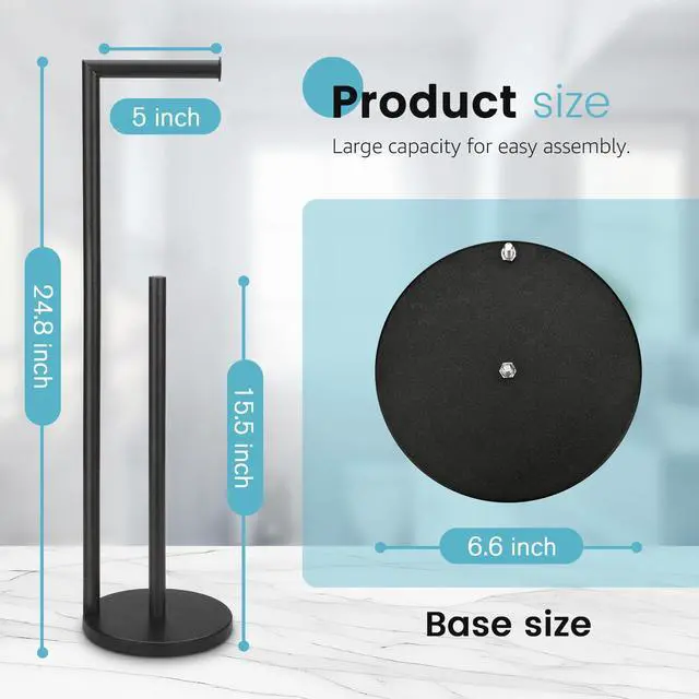 Alt view image 2 of 6 - Toilet Paper Holder Stand, Rustproof Bathroom Free Standing Storage, Black | Metal Toilet Paper Holder,Toilet Paper Roll Holder for 4 Rolls with Non-Slip Stable Base,Bathroom Organizers and Storage