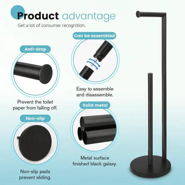 Alt view image 3 of 6 - Toilet Paper Holder Stand, Rustproof Bathroom Free Standing Storage, Black | Metal Toilet Paper Holder,Toilet Paper Roll Holder for 4 Rolls with Non-Slip Stable Base,Bathroom Organizers and Storage
