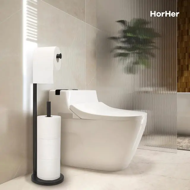 Alt view image 4 of 6 - Toilet Paper Holder Stand, Rustproof Bathroom Free Standing Storage, Black | Metal Toilet Paper Holder,Toilet Paper Roll Holder for 4 Rolls with Non-Slip Stable Base,Bathroom Organizers and Storage