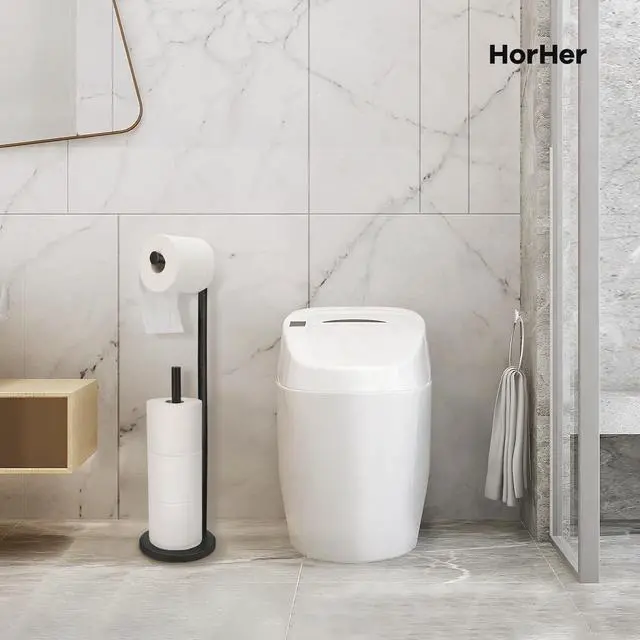 Alt view image 5 of 6 - Toilet Paper Holder Stand, Rustproof Bathroom Free Standing Storage, Black | Metal Toilet Paper Holder,Toilet Paper Roll Holder for 4 Rolls with Non-Slip Stable Base,Bathroom Organizers and Storage