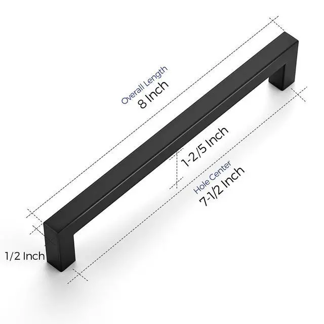 Alt view image 3 of 7 - Matte Black Kitchen Square Cabinet Handles 7-1/2 Inch 20 Pack | Stainless Steel, Smooth Pulls Feel, Square Bar Grip, Kitchen Cabinet DIY, For Cupboards, Drawers, Dressers, Cabinets