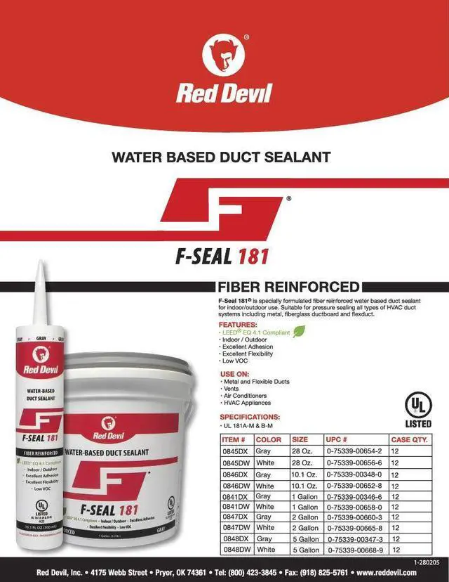 Alt view image 2 of 6 - 0841DX F-Seal 181 Duct Seal, Fiber Reinforced Water Based Duct Sealant, 1 Gallon, Gray, Made in USA