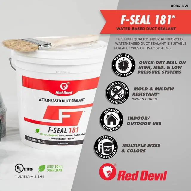 Alt view image 4 of 6 - 0841DX F-Seal 181 Duct Seal, Fiber Reinforced Water Based Duct Sealant, 1 Gallon, Gray, Made in USA