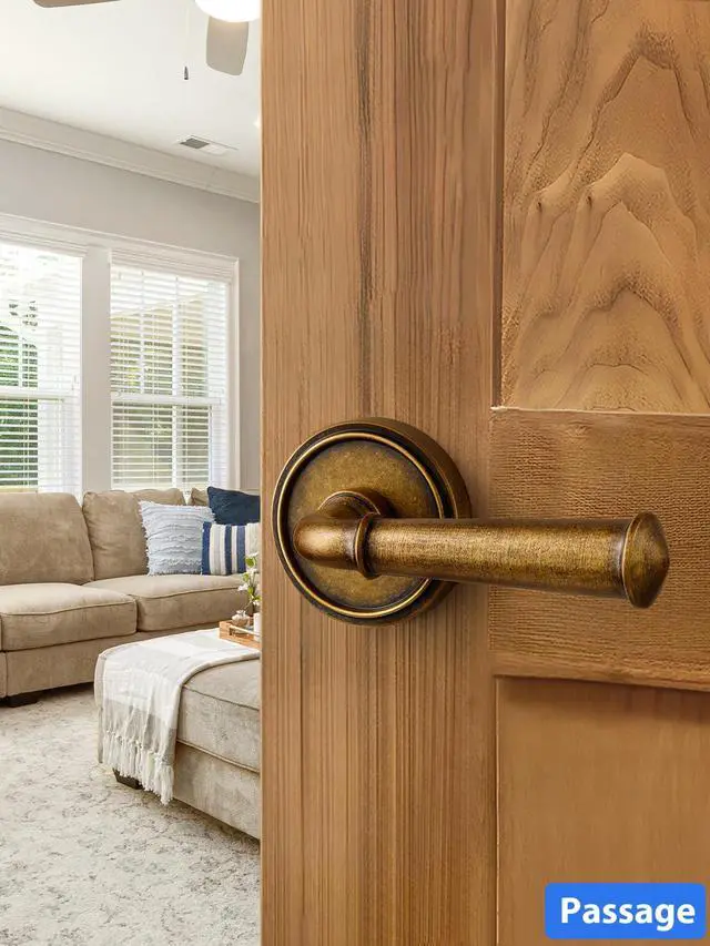 Alt view image 2 of 7 - Door Handle Antique Brass Retro Passage Vintage Door Lever, 1 Pack | Use for Interior Kitchen Pantry Hallway Hall Closet Laundry Room, Aluminium Alloy Handle Lever