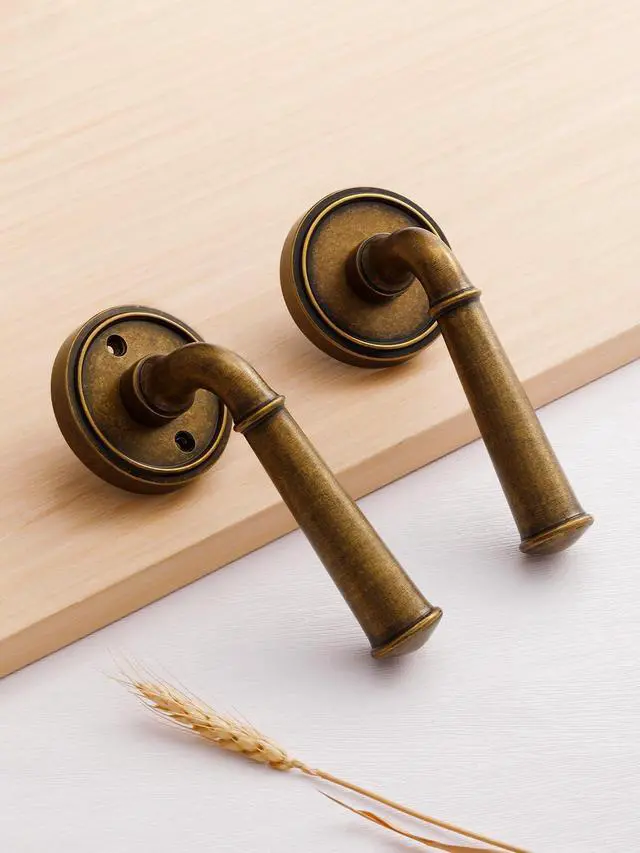 Alt view image 4 of 7 - Door Handle Antique Brass Retro Passage Vintage Door Lever, 1 Pack | Use for Interior Kitchen Pantry Hallway Hall Closet Laundry Room, Aluminium Alloy Handle Lever
