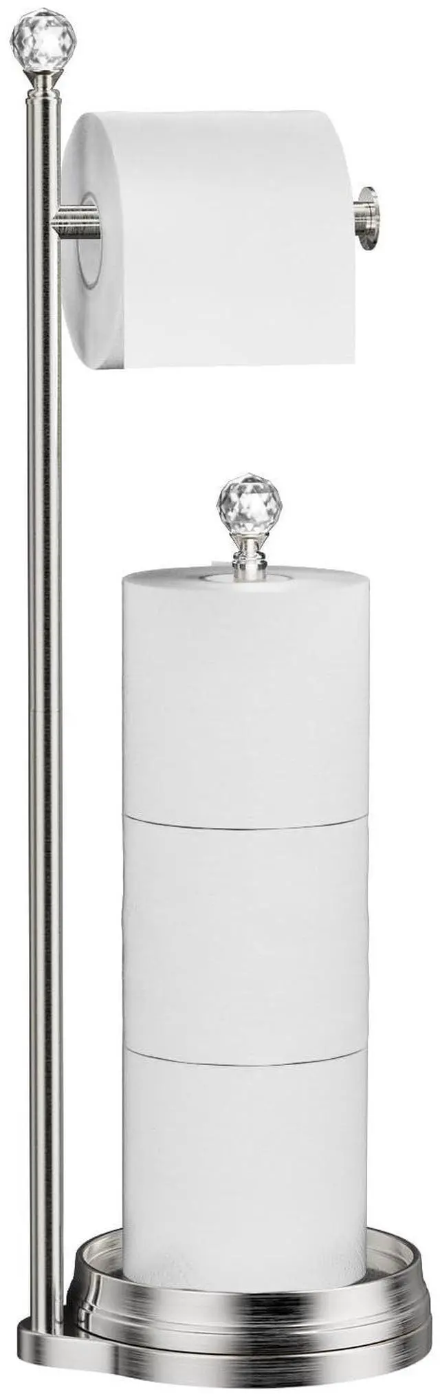 Main image of Toilet Paper Holder for Bathroom, Heavy Weighted Metal Free Standing Toilet Paper Holder Stand with Crystal Ball, Toilet Paper Roll Stand for Bathroom AccessoriesBrushed Nickel