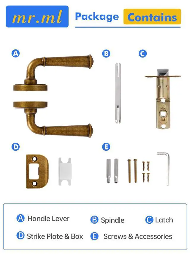 Alt view image 7 of 7 - Door Handle Antique Brass Retro Passage Vintage Door Lever, 1 Pack | Use for Interior Kitchen Pantry Hallway Hall Closet Laundry Room, Aluminium Alloy Handle Lever