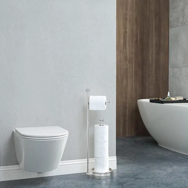 Alt view image 5 of 6 - Toilet Paper Holder for Bathroom, Heavy Weighted Metal Free Standing Toilet Paper Holder Stand with Crystal Ball, Toilet Paper Roll Stand for Bathroom AccessoriesBrushed Nickel