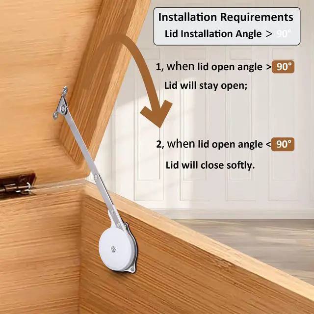 Alt view image 3 of 7 - 2 Pack | Toys Box Hinges Soft Close - HBL Lid Support Chest Hinges for Wooden Toy Box, Cedar, Storage Trunk & Benches, Made of Zinc Alloy, Safety & Heavy Duty