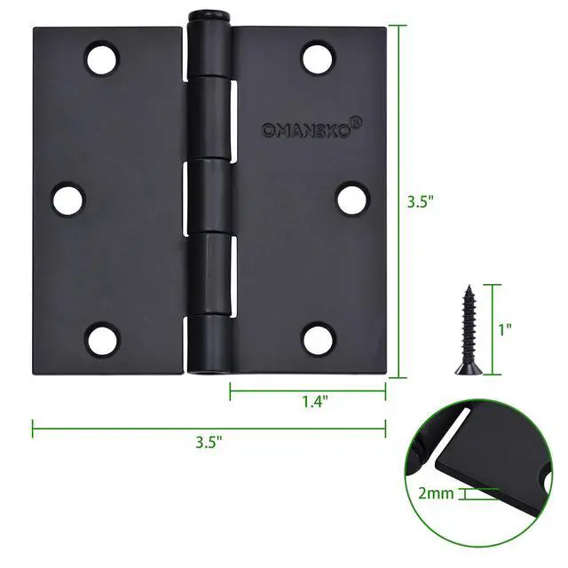 Alt view image 2 of 6 - 24 Pack Black Door Hinges, 3.5 x 3.5 Inch Black Hinges for Interior Doors 3 1/2 Inch Hinges for Residential Doors, Square Corners Interior Door Hinges for Standard Flat/Bedroom