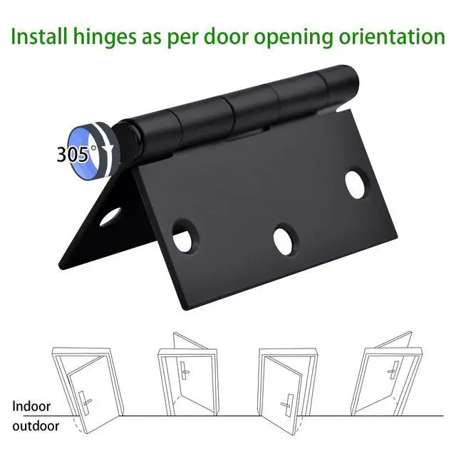 Alt view image 3 of 6 - 24 Pack Black Door Hinges, 3.5 x 3.5 Inch Black Hinges for Interior Doors 3 1/2 Inch Hinges for Residential Doors, Square Corners Interior Door Hinges for Standard Flat/Bedroom