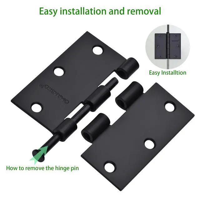 Alt view image 4 of 6 - 24 Pack Black Door Hinges, 3.5 x 3.5 Inch Black Hinges for Interior Doors 3 1/2 Inch Hinges for Residential Doors, Square Corners Interior Door Hinges for Standard Flat/Bedroom