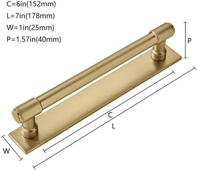 Alt view image 2 of 6 - 5 Pack 6 Inch152 mm Center to Center Champagne Bronze Cabinet Pull Backplate with Base Plate Zinc Solid Satin Brass Kitchen Cabinet Handles Drawer Pulls Cabinet Hardware