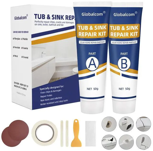 Main image of Tub Repair Kit White, Fiberglass Shower tub and Porcelain Sink Repair Kit | Bathtub Repair Kit for Acrylic, Enamel, Ceramics Tile and Toilet, Repair cracks, fragments, holes and pits