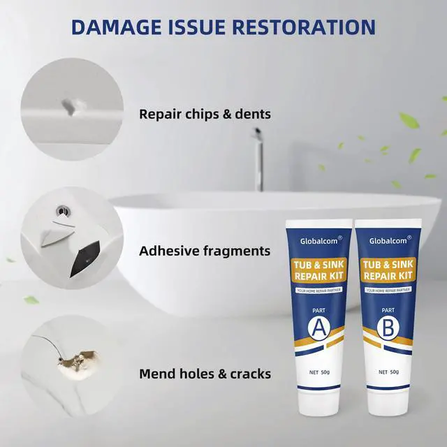 Alt view image 6 of 6 - Tub Repair Kit White, Fiberglass Shower tub and Porcelain Sink Repair Kit | Bathtub Repair Kit for Acrylic, Enamel, Ceramics Tile and Toilet, Repair cracks, fragments, holes and pits