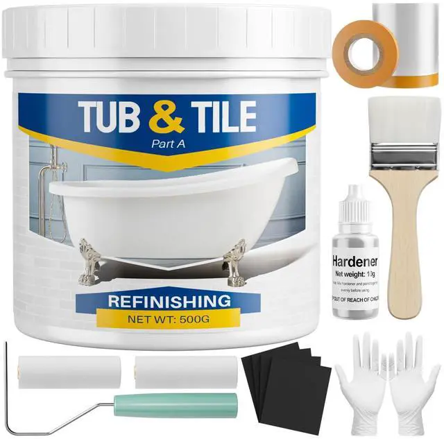 Main image of Tub and Tile Paint Refinishing Kit, 17oz Bathtub Refinishing Kit with Tools, DIY Tub Paint White for Bathtub, Shower, Kitchen Countertop, Porcelain, Easy to Cover & Low Odor