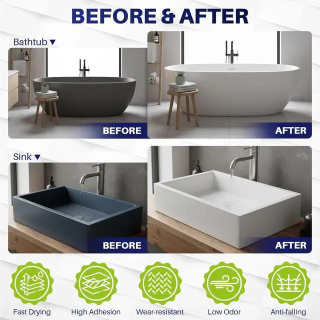 Alt view image 4 of 7 - Tub and Tile Paint Refinishing Kit, 17oz Bathtub Refinishing Kit with Tools, DIY Tub Paint White for Bathtub, Shower, Kitchen Countertop, Porcelain, Easy to Cover & Low Odor