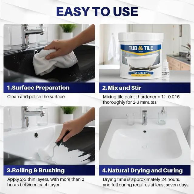 Alt view image 7 of 7 - Tub and Tile Paint Refinishing Kit, 17oz Bathtub Refinishing Kit with Tools, DIY Tub Paint White for Bathtub, Shower, Kitchen Countertop, Porcelain, Easy to Cover & Low Odor