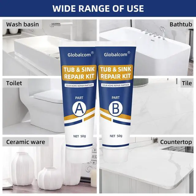 Alt view image 5 of 6 - Tub Repair Kit White, Fiberglass Shower tub and Porcelain Sink Repair Kit | Bathtub Repair Kit for Acrylic, Enamel, Ceramics Tile and Toilet, Repair cracks, fragments, holes and pits