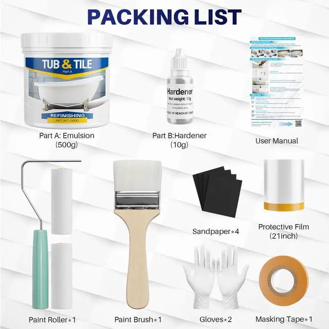 Alt view image 2 of 7 - Tub and Tile Paint Refinishing Kit, 17oz Bathtub Refinishing Kit with Tools, DIY Tub Paint White for Bathtub, Shower, Kitchen Countertop, Porcelain, Easy to Cover & Low Odor
