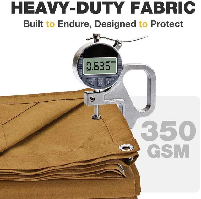 Alt view image 5 of 7 - Heavy Duty Canvas Tarp 8x10 ft, 12oz (350 GSM) Polyester Canvas Water-Resistant Tarp with Rustproof Grommets, Tear-Resistant Outdoor Cover for Wood Piles, Camping, Trailer & Equipment