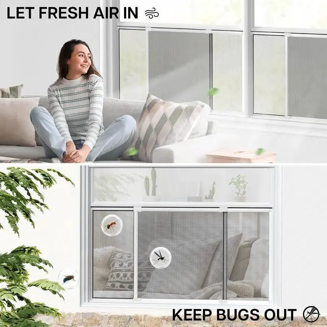 Alt view image 2 of 6 - Expandable Window Screen, 15" H x 21.6" - 40" W, 2 Pack | Horizontal Adjustable Window Screens, Replacement Window Screens for House Windows